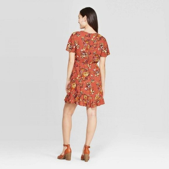 NWT Xhilaration Wrap Mini Dress Large Terracotta - Picture 2 of 2